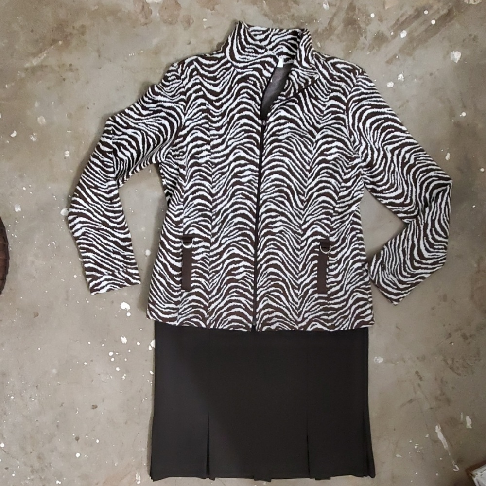 Brown and White Jacket w/ Brown Skirt